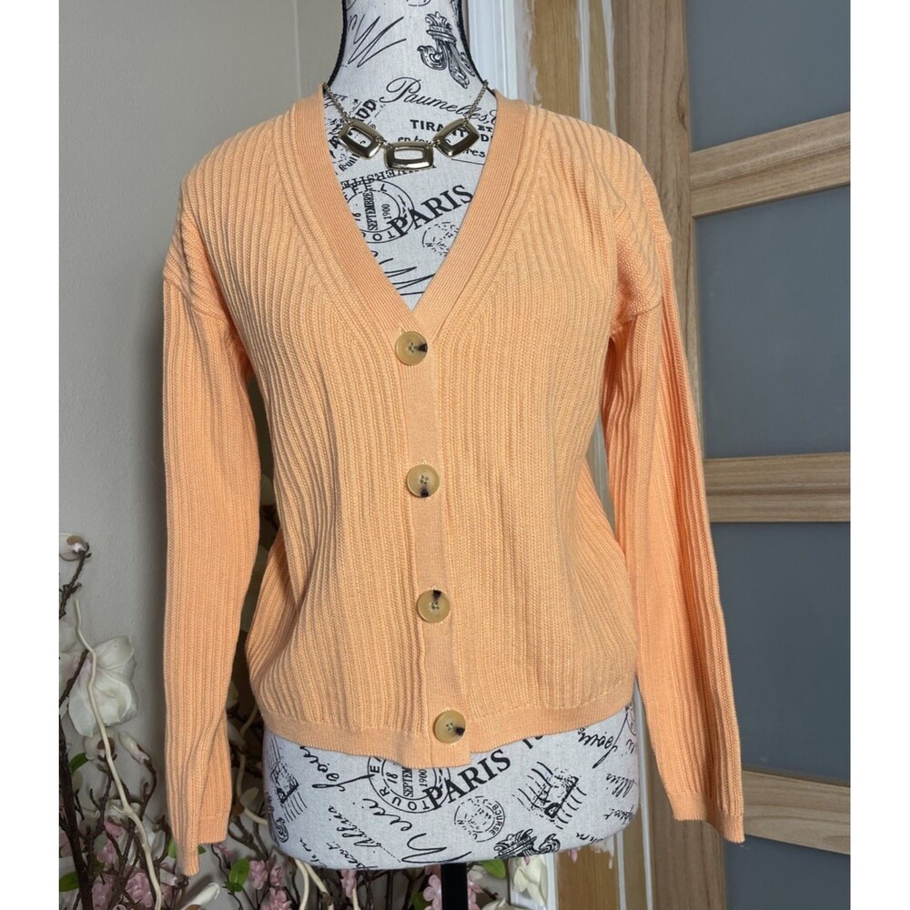 Talbots Ribbed Cardigan Womens SP Peach Button Front V Neck Sweater NWT